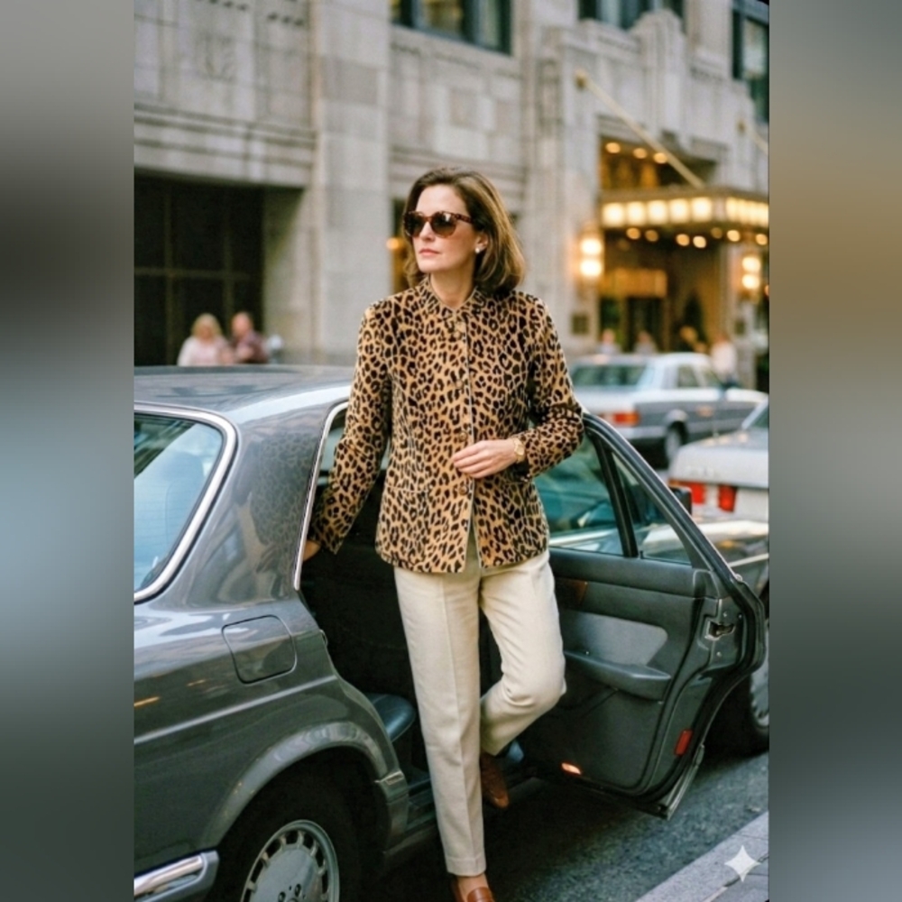 KASPER & COMPANY Vintage Velvet Leopard Print Jacket